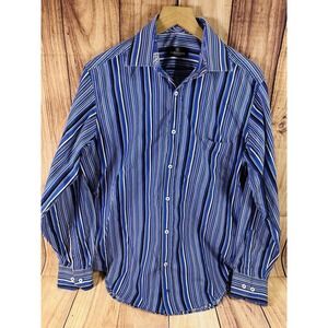 Bugatchi Uomo Shirt Mens MED Blue Striped Button Down Long Sleeve Cotton Medium